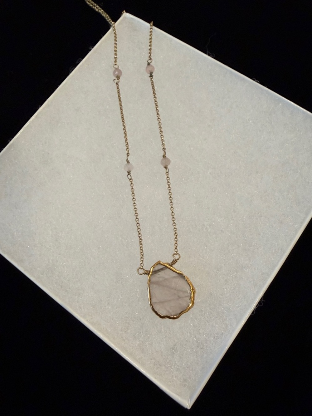 Luna Norte Rose Quartz Necklace Gold Dainty Beaded Chain
